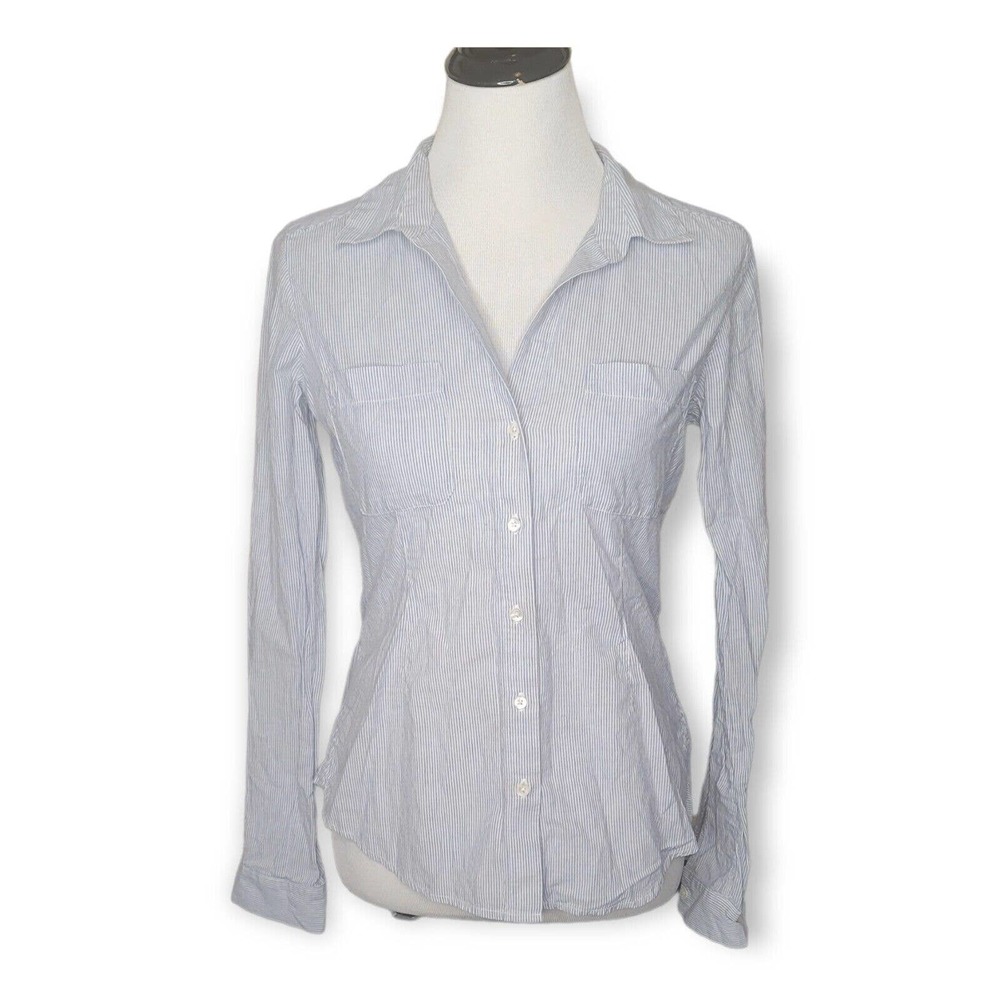 James Perse Standard Slim Blue White Striped Casual Button Down Shirt Size 3 L